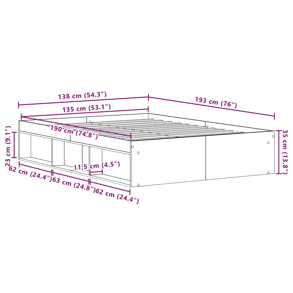 Bed Frame without Mattress Black Oak 135x190 cm Engineered Wood