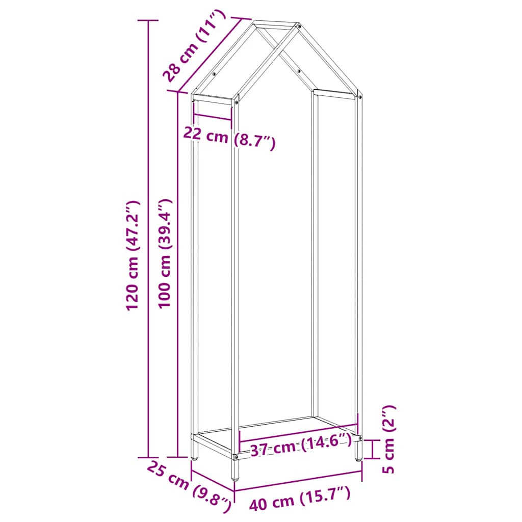 Firewood Rack Black 40x25x120 cm Cold-rolled steel