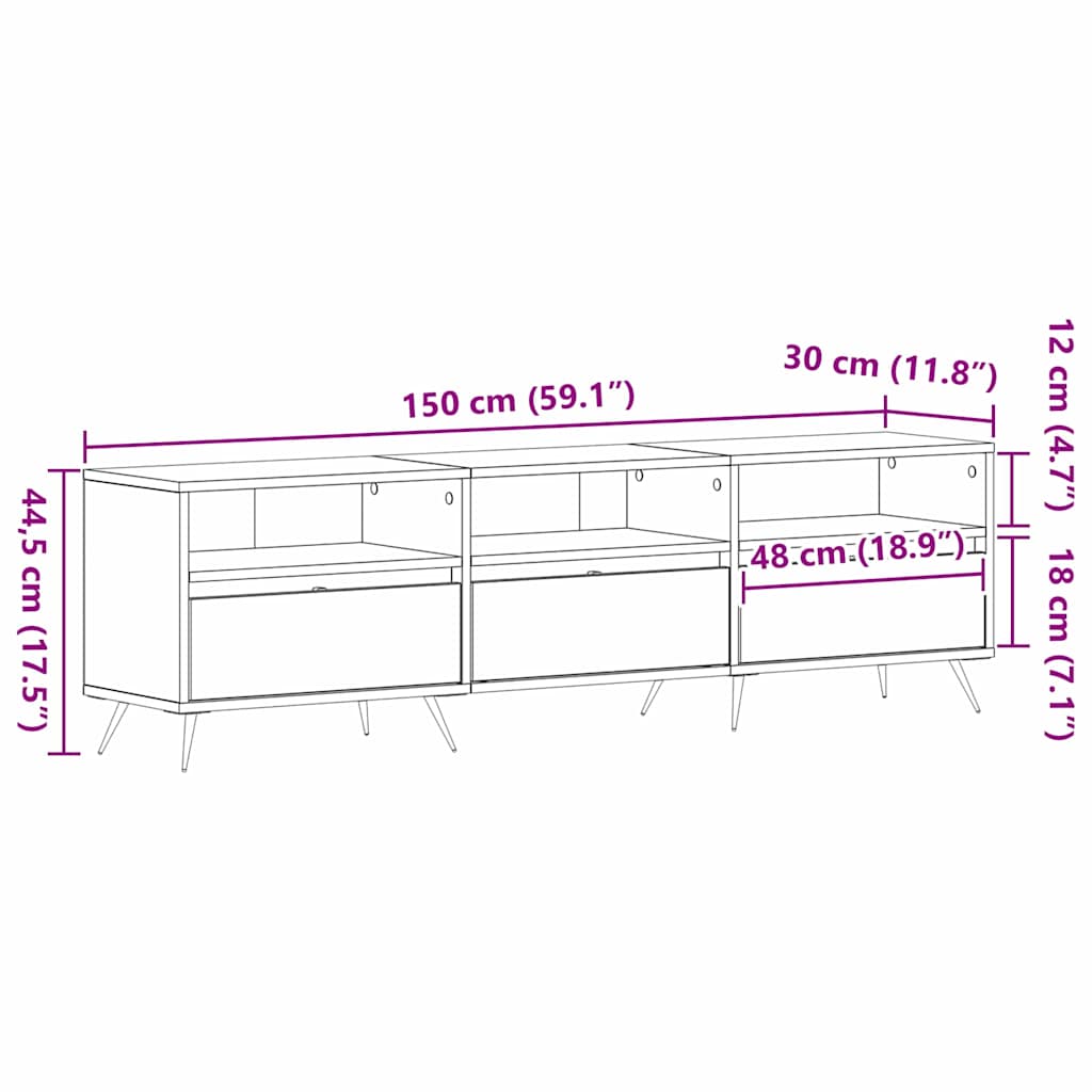TV Cabinet 150 x 30 x 44.5 cm Old wood Engineered wood