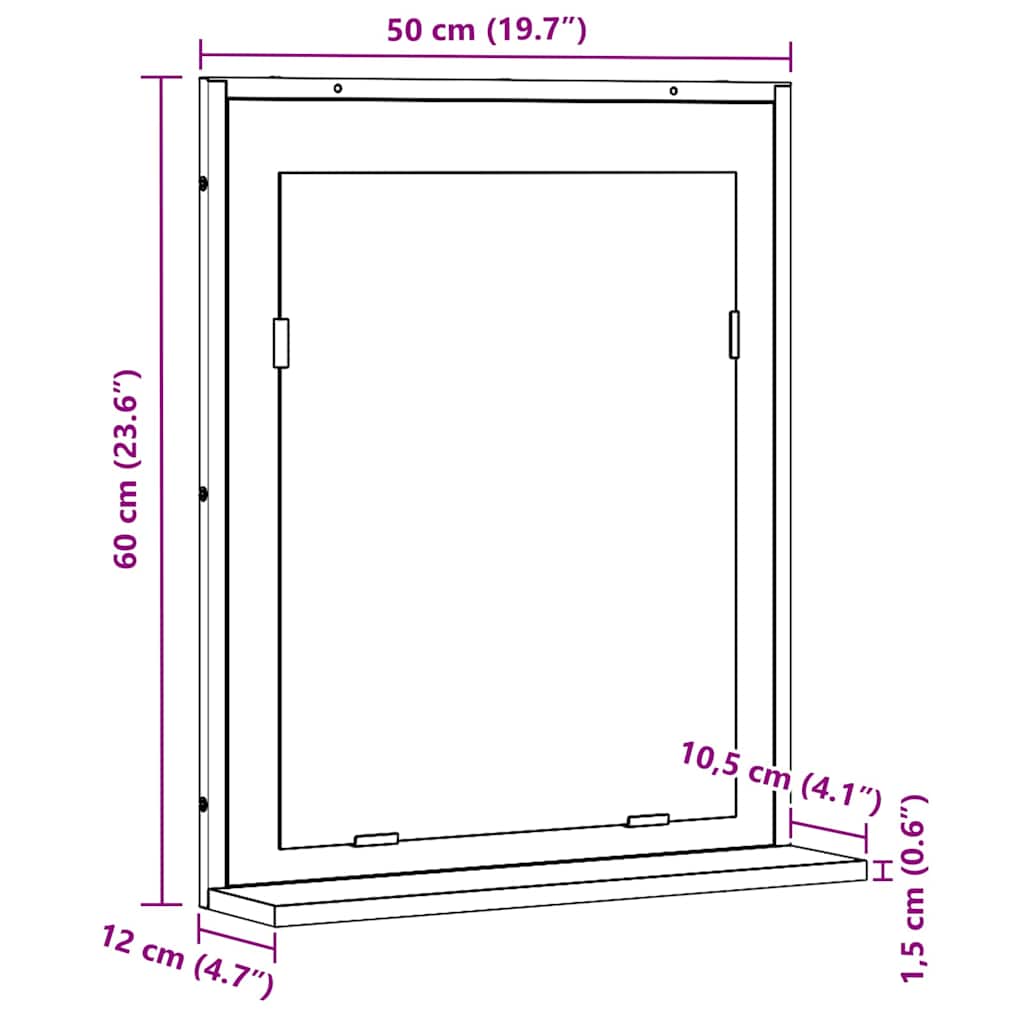 Mirror Black oak 50 x 12 x 60 cm Glass and Engineered Wood