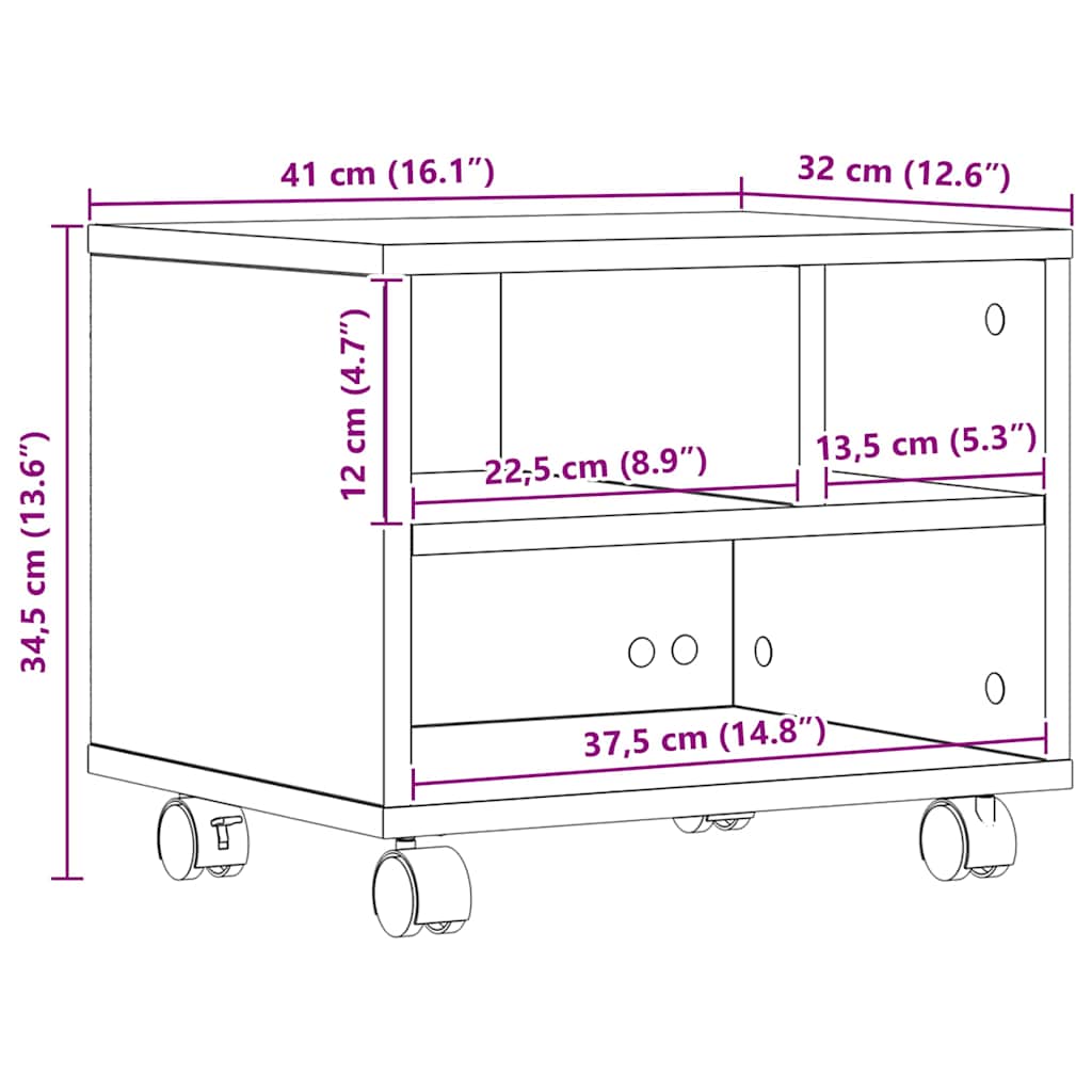 Printer Stand Old Wood 41 x 32 x 34.5 cm Engineered Wood