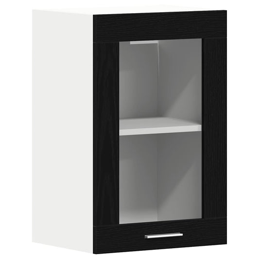 Hanging Glass Cabinet Black Oak 40x31x60 cm Engineered Wood