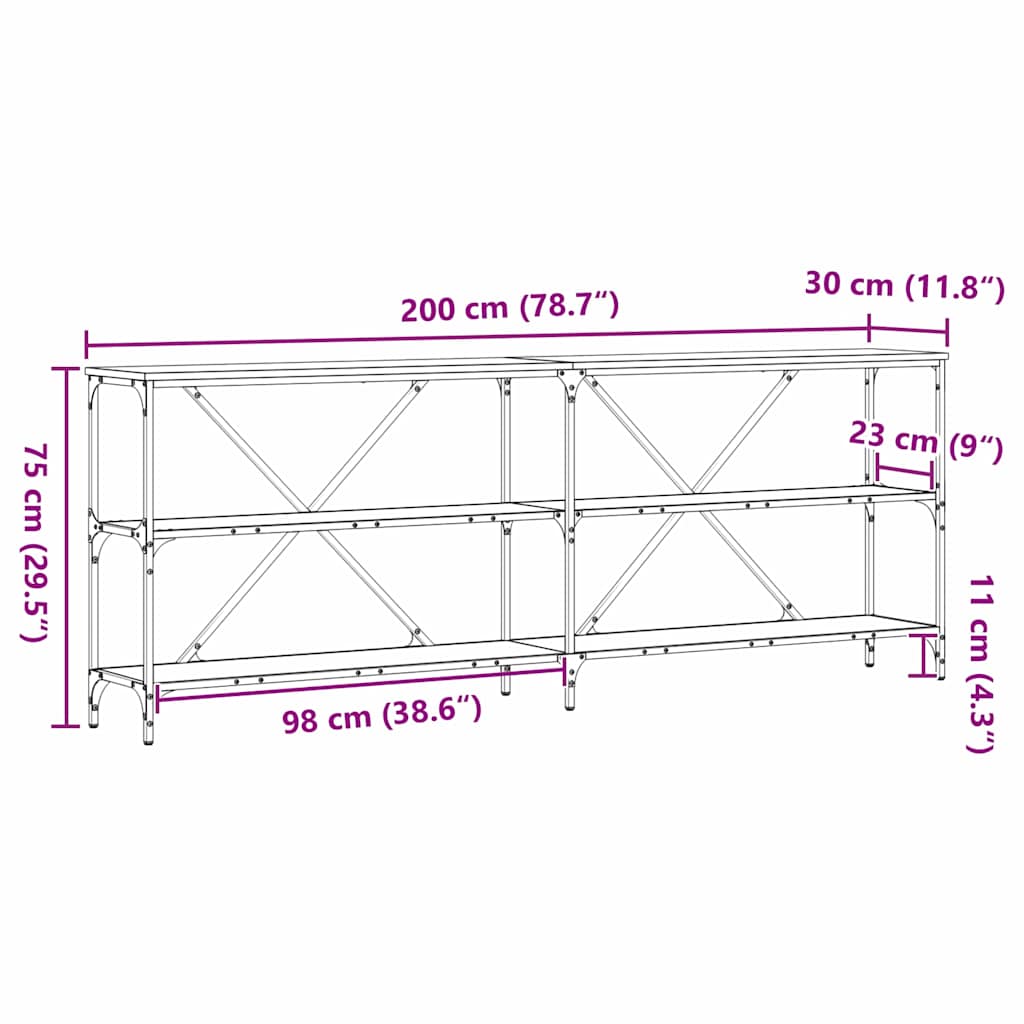 Console Table Old Wood 200 x 30 x 75 cm Engineered Wood