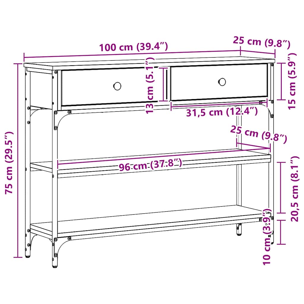 Console Table Black Oak 100 x 25 x 75 cm Engineered Wood