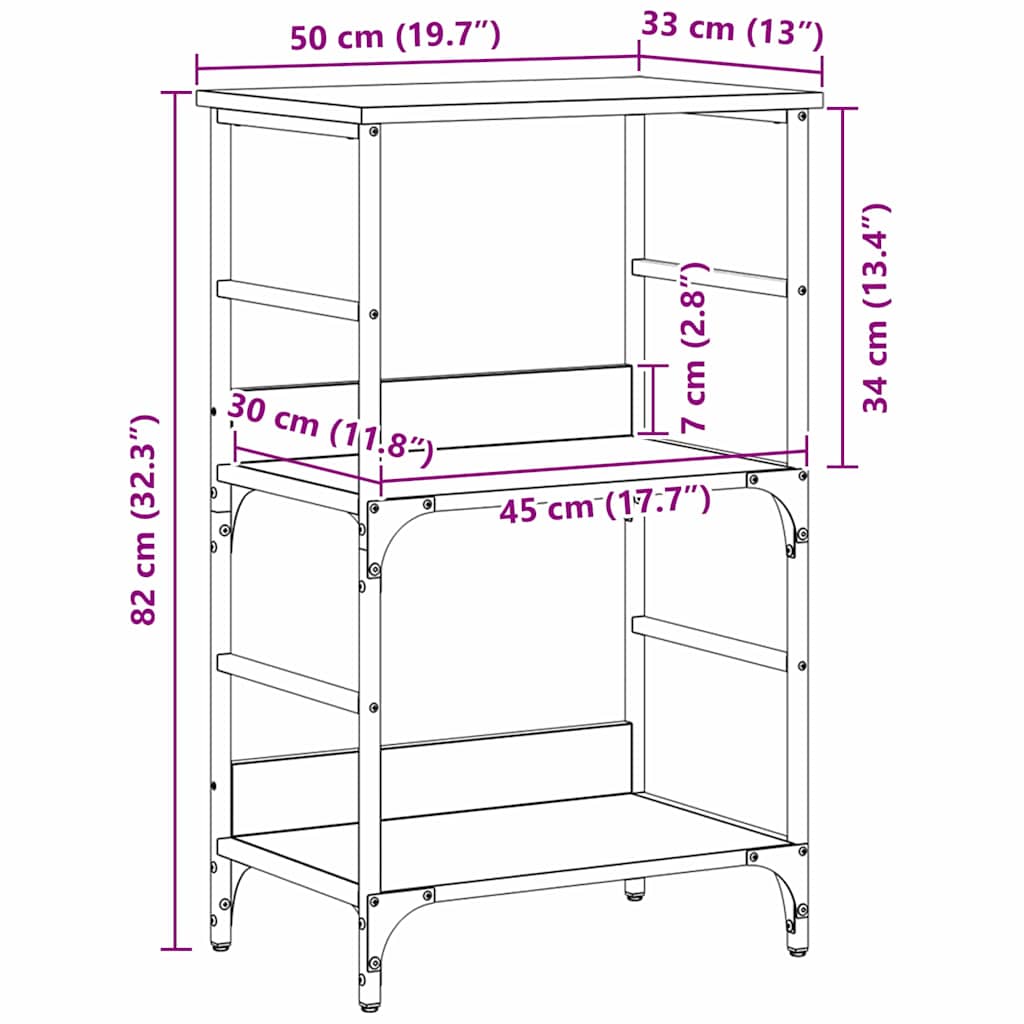 Bookshelf 2-Tier 50 x 33 x 82 cm Engineered Wood Black Oak