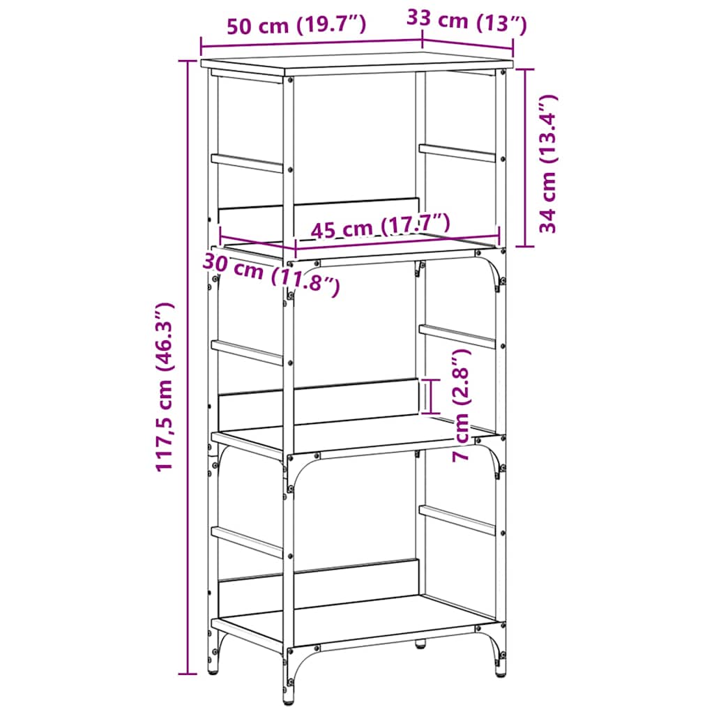 Bookshelf 3-Tier 50 x 33 x 117.5 cm Engineered Wood Black Oak