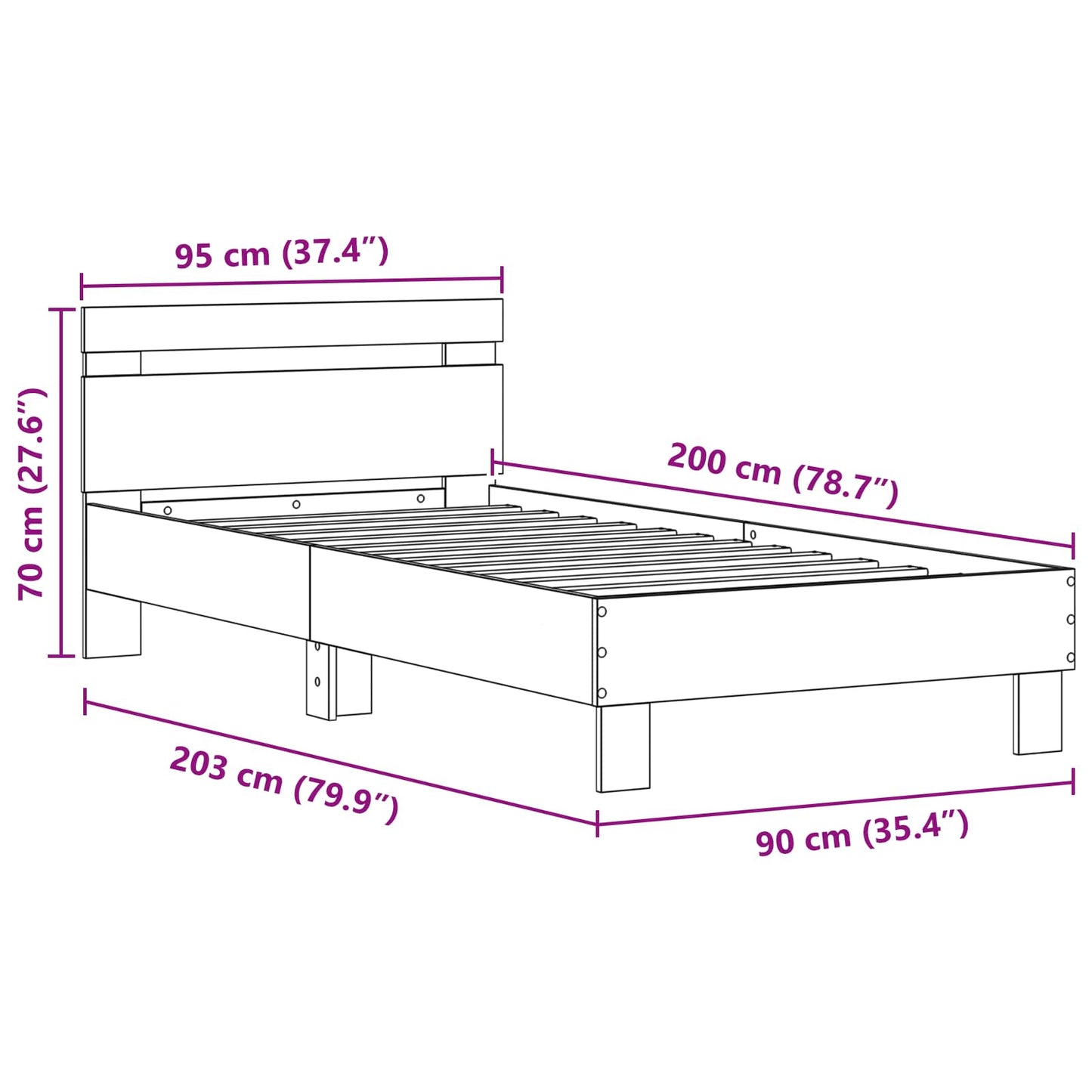 Bed Frame with Headboard Black Oak 90 x 200 cm Engineered Wood