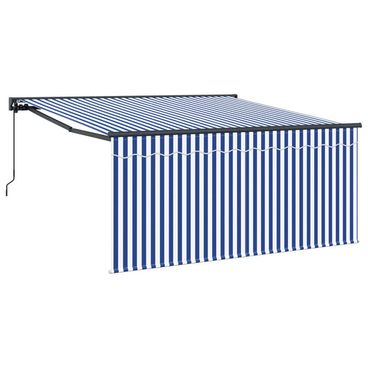 Manual Awning 3.5 x 2.5 m Blue and White Stripe 100% Polyester