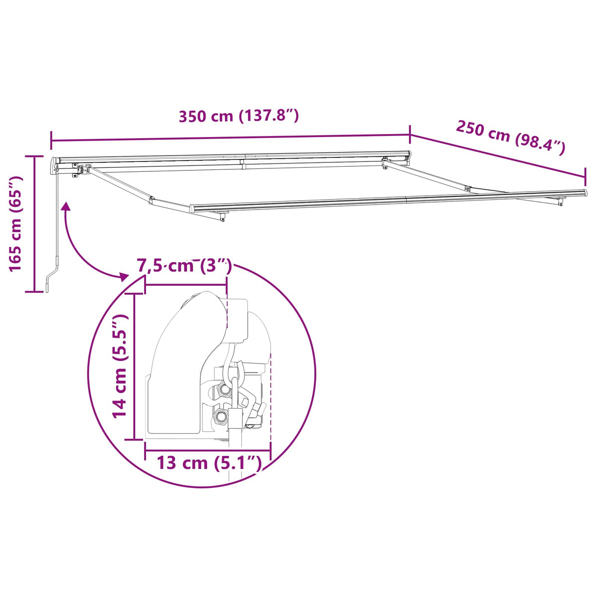 Retractable Awning Black 350 x 250 cm Polyester and Aluminium