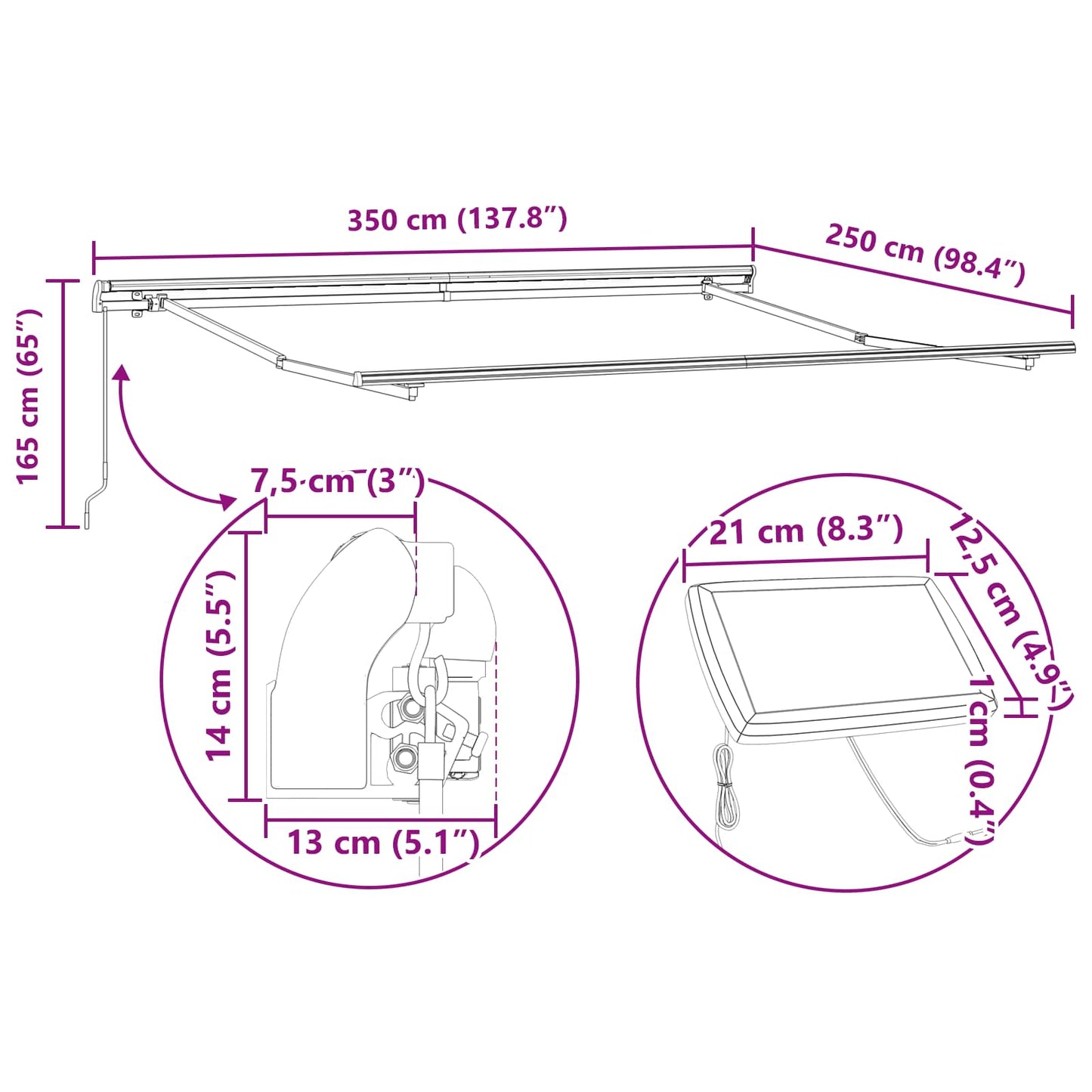 Retractable Awning Green and yellow 350 x 250 cm
