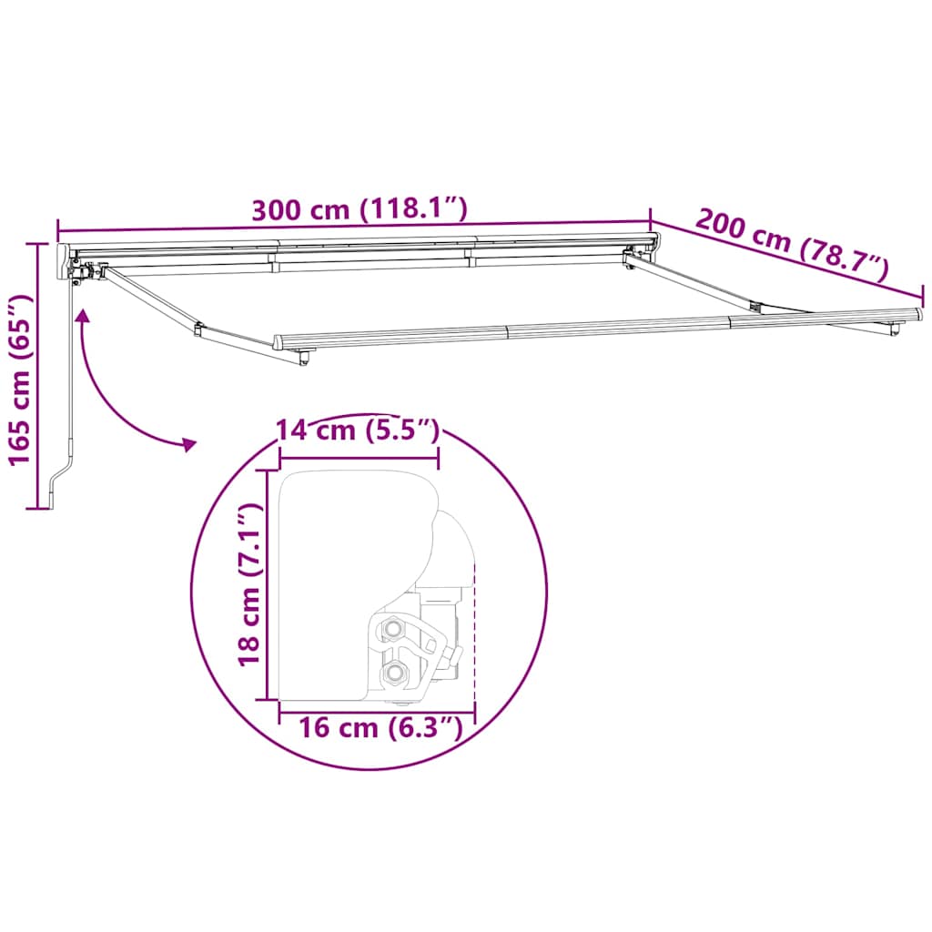 Awning Frame Manual Adjustable White 3 x 2 m Steel