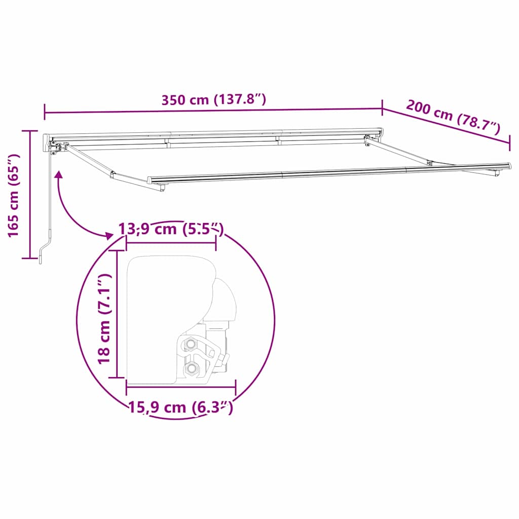 Awning Frame Manual Adjustable White 3.5 x 2 m Steel