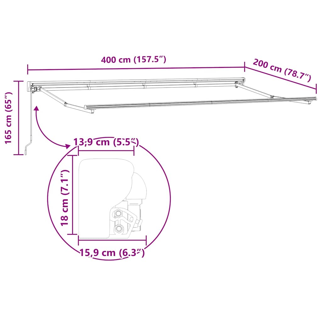 Awning Frame Manual Adjustable White 4 x 2 m Steel