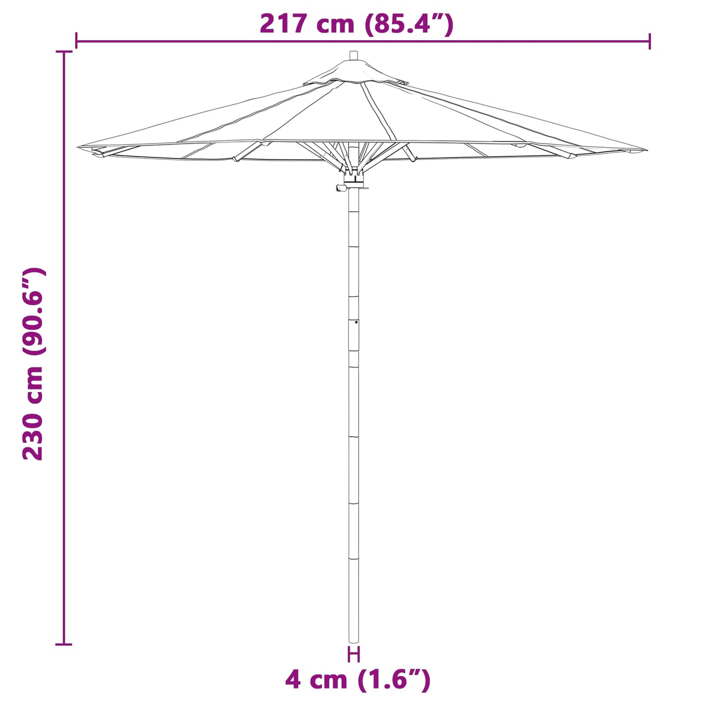 Garden Parasol Ø 217 x 230 cm Bamboo Round Cream White