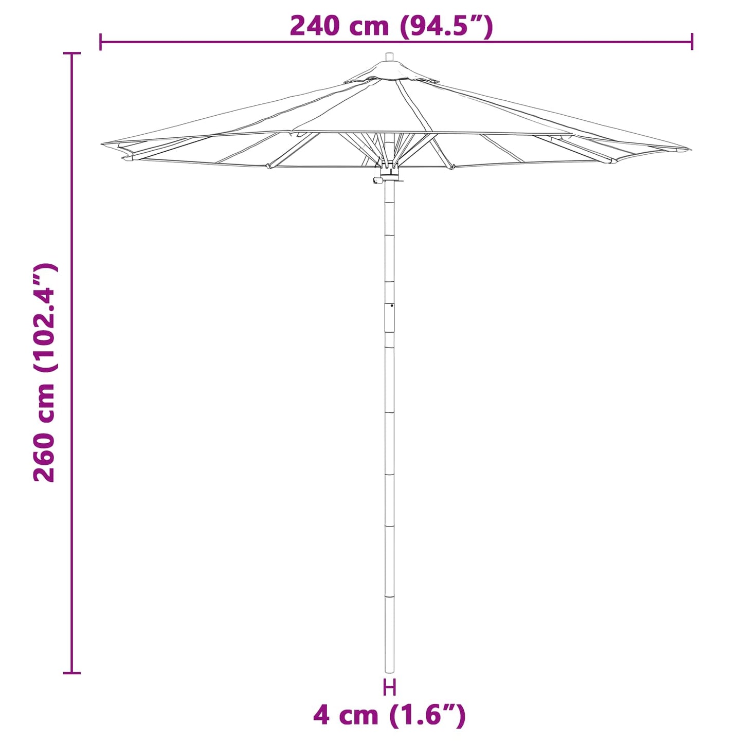 Garden Parasol Ø 240 x 260 cm Bamboo Round Cream White