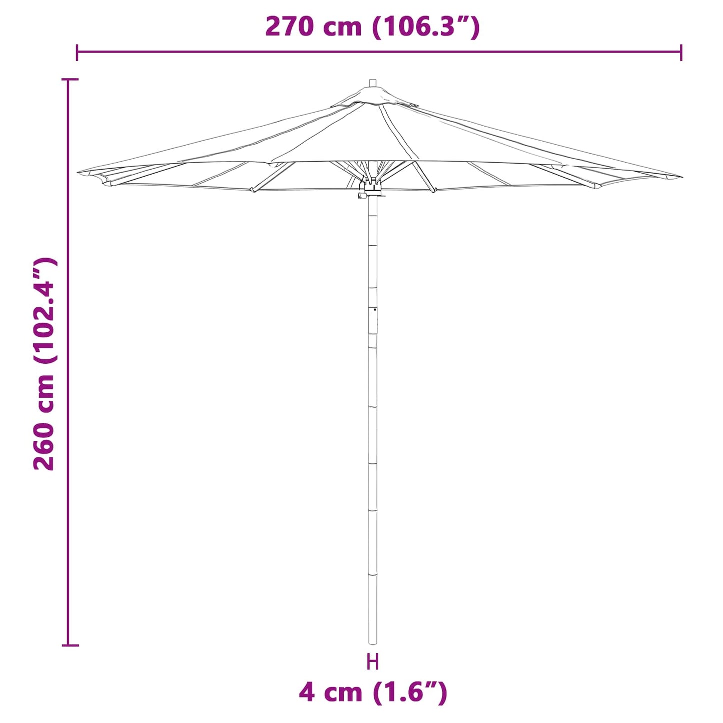 Garden Parasol Ø 270 x 260 cm Bamboo Round Cream White