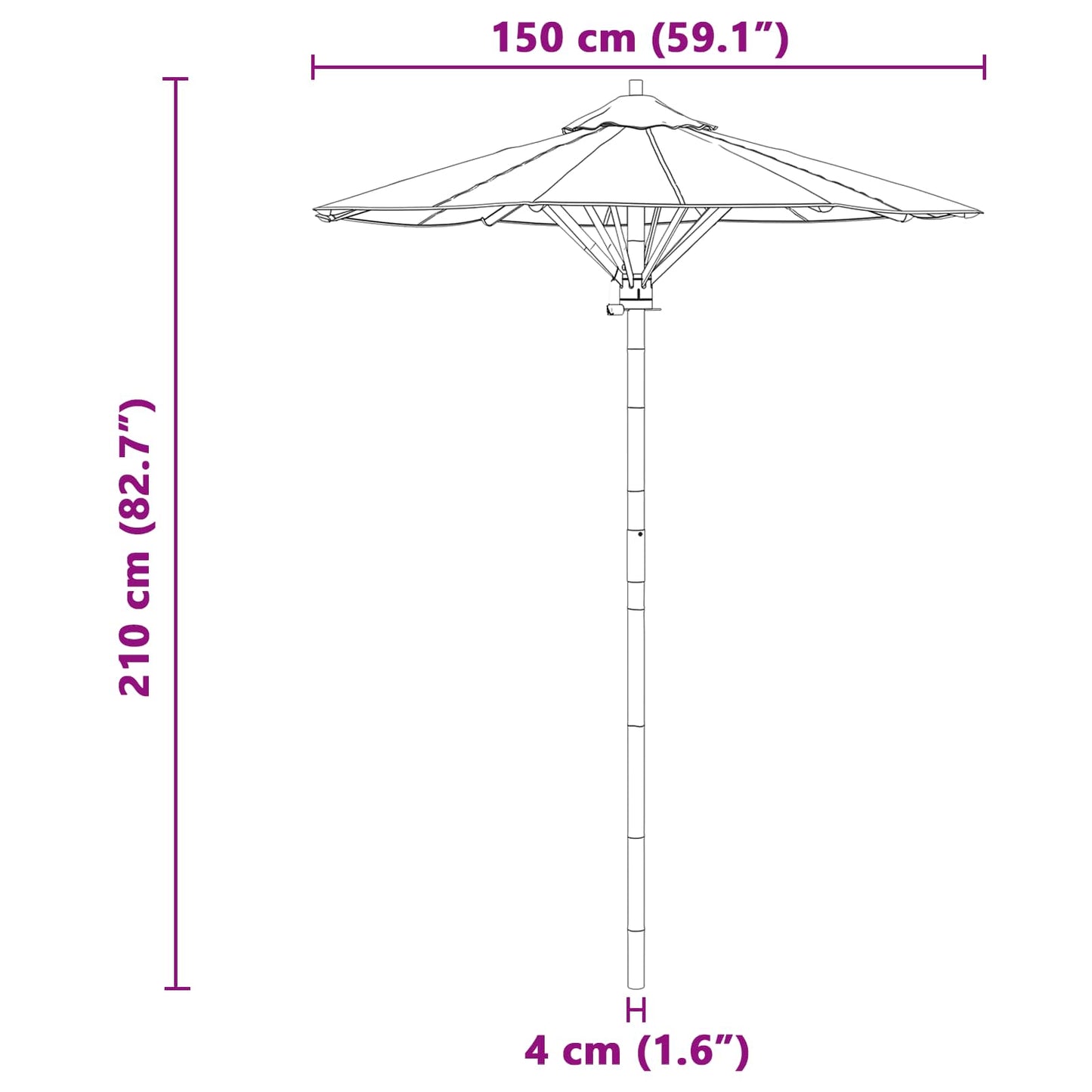 Garden Parasol Ø 150 x 210 cm Bamboo Round Dark Grey