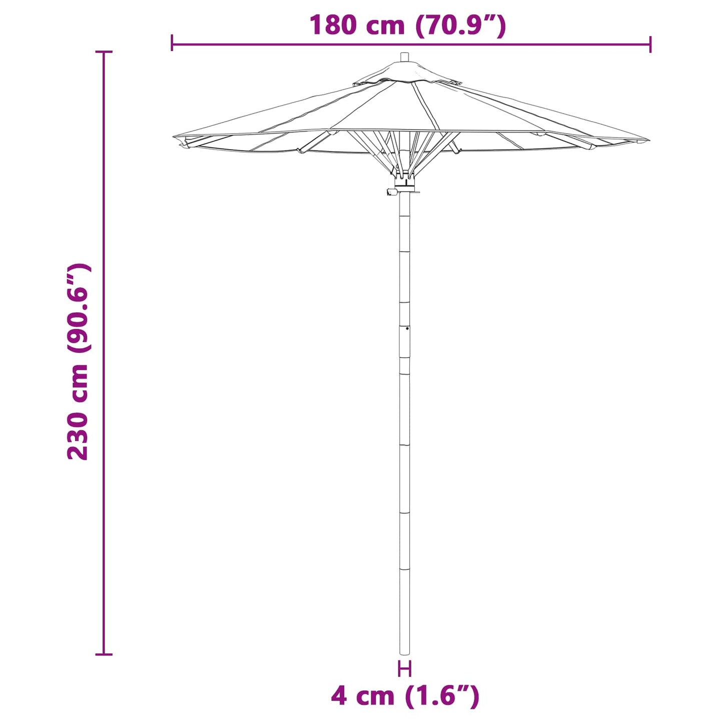 Garden Parasol Ø 180 x 230 cm Bamboo Round Dark Grey