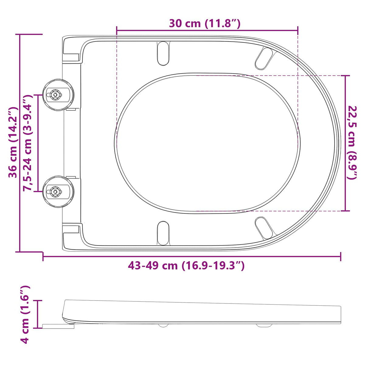 Toilet Seat Anthracite 49 x 36 x 4 cm Duroplast