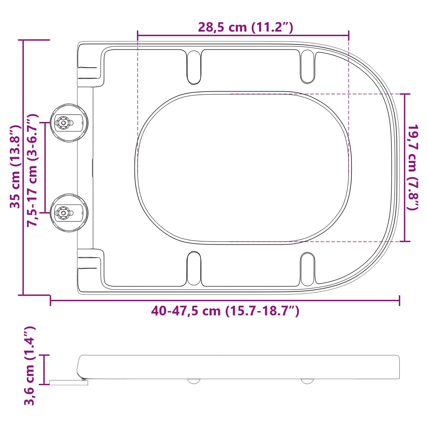 Toilet Seat White 47.5 x 35 x 3.6 cm Duroplast