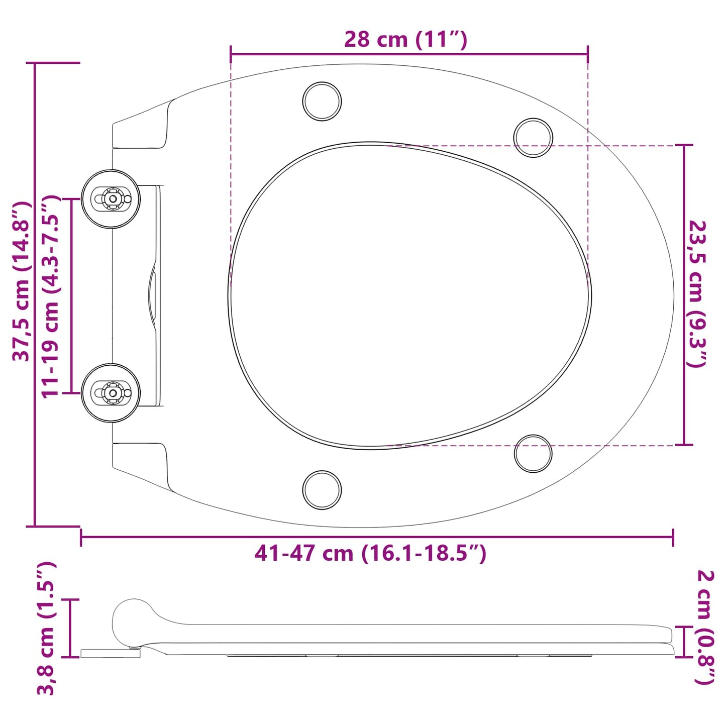 Toilet Seat White 45.5 x 37.5 x 3.8 cm Duroplast