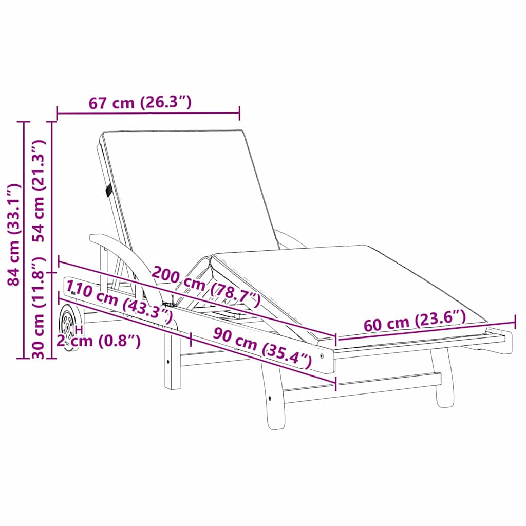 Sun Lounger 2 pcs Solid Acacia Wood Taupe
