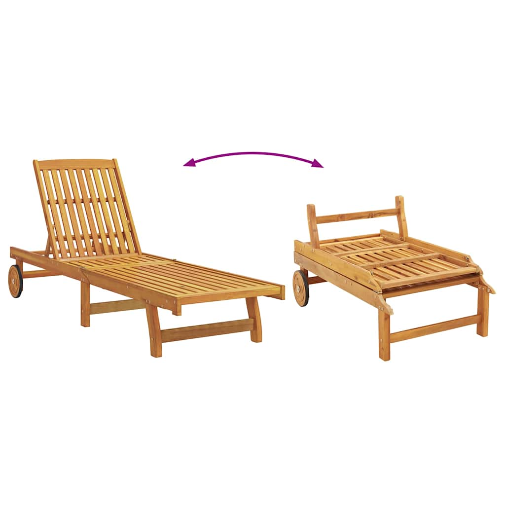 Wheeled Sun Lounger with Table Solid Wood Acacia