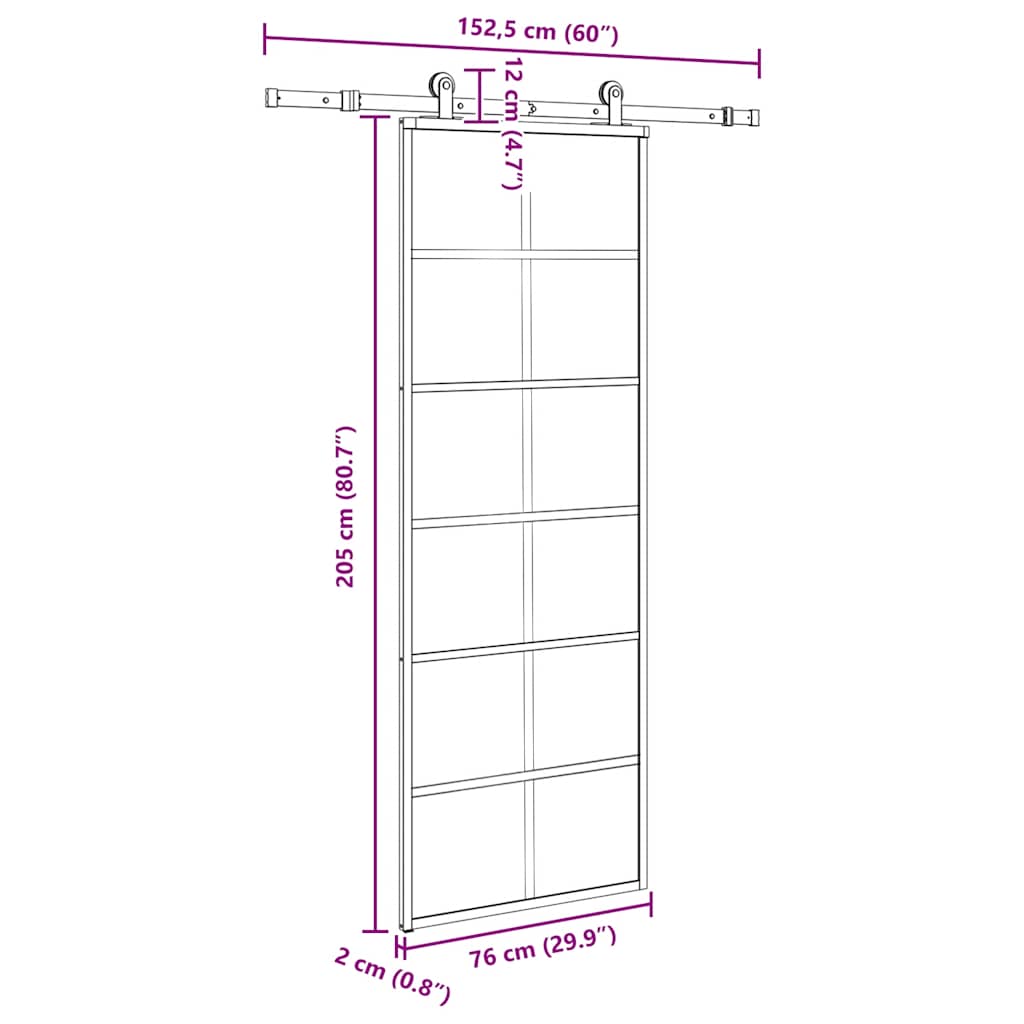 Sliding Door with Hardware Set 76x205 cm ESG Glass&Aluminium