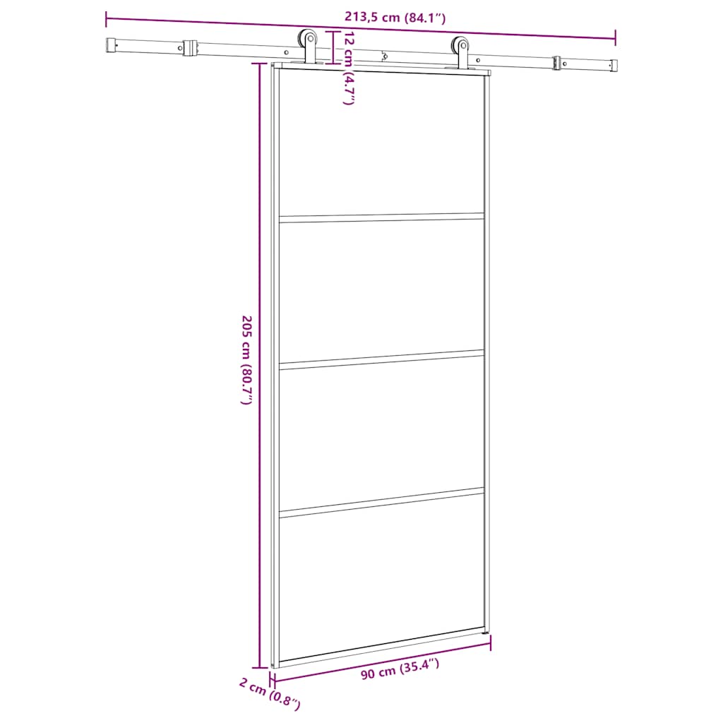 Sliding Door with Hardware Set 90x205 cm ESG Glass&Aluminium