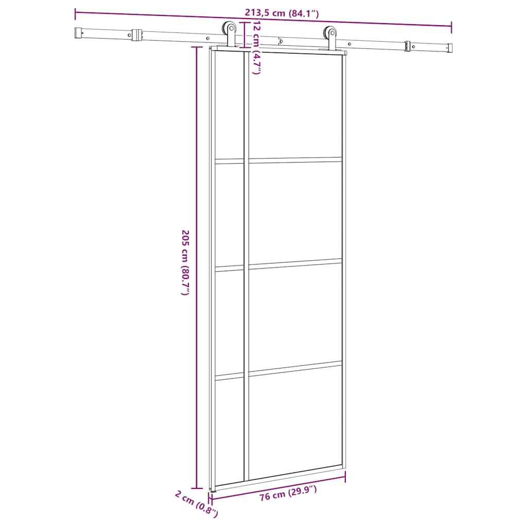 Sliding Door with Hardware Set 76x205 cm ESG Glass&Aluminium
