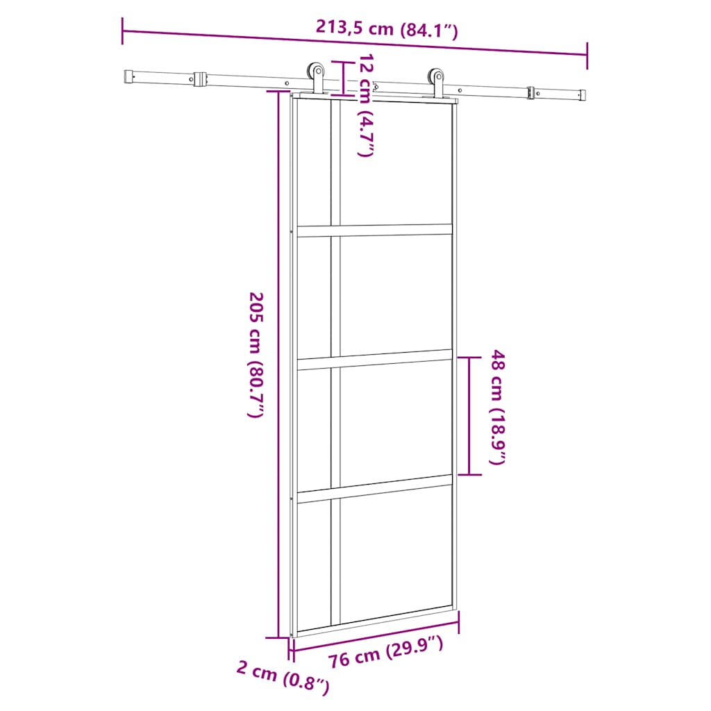 Sliding Door with Hardware Set 76x205 cm Tempered Glass&Aluminium