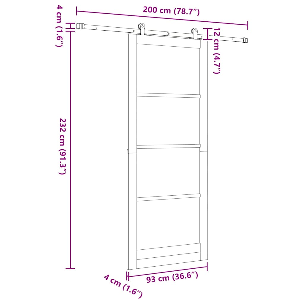 Sliding Door ORKDAL 93 x 232 cm Solid Pine Wood and Glass