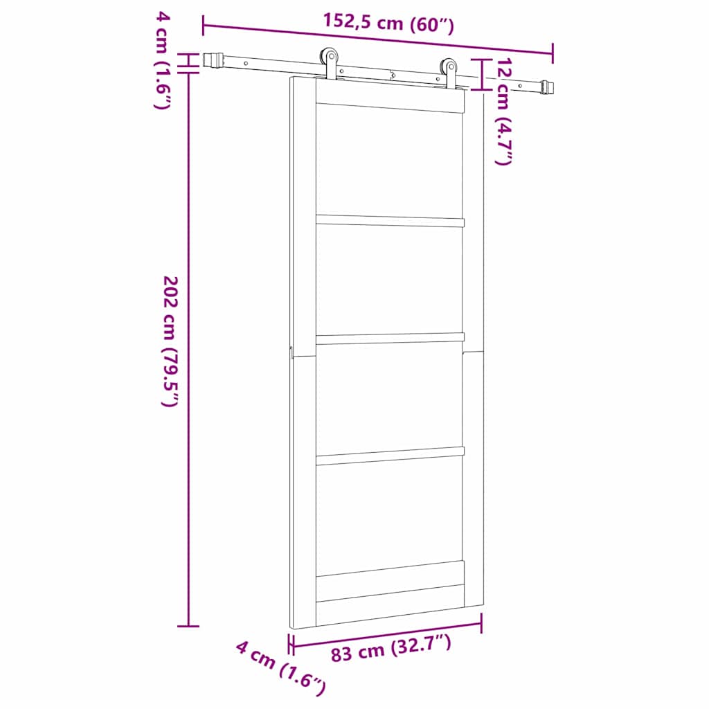 Sliding Door ORKDAL White 83 x 202 cm Solid Pine Wood and Glass