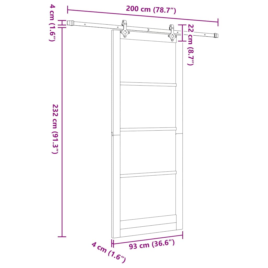 Sliding Door ORKDAL 93 x 232 cm Solid Pine Wood and Glass