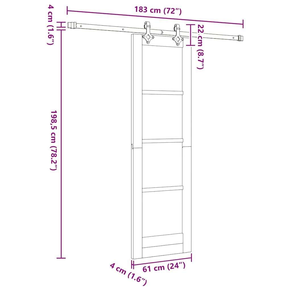 Sliding Door 61 x 198.5 cm Solid Pine Wood and Glass Natural
