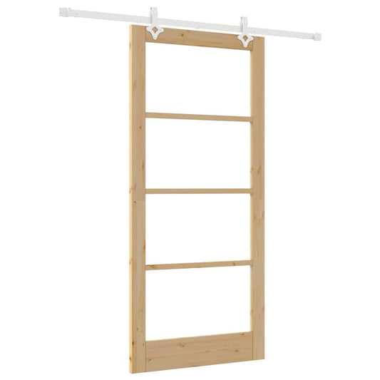 Sliding Door 93 x 202 cm Solid Pine Wood and Glass Natural