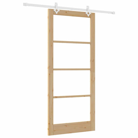 Sliding Door 93 x 211 cm Solid Pine Wood and Glass Natural