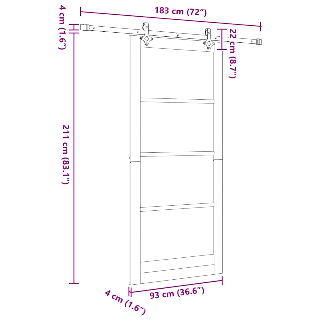 Sliding Door 93 x 211 cm Solid Pine Wood and Glass Natural