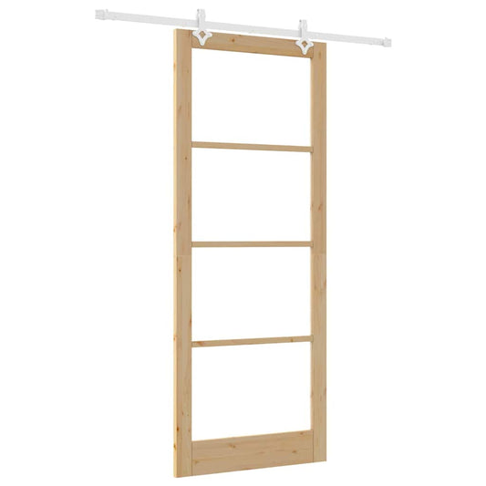 Sliding Door 93 x 232 cm Solid Pine Wood and Glass Natural