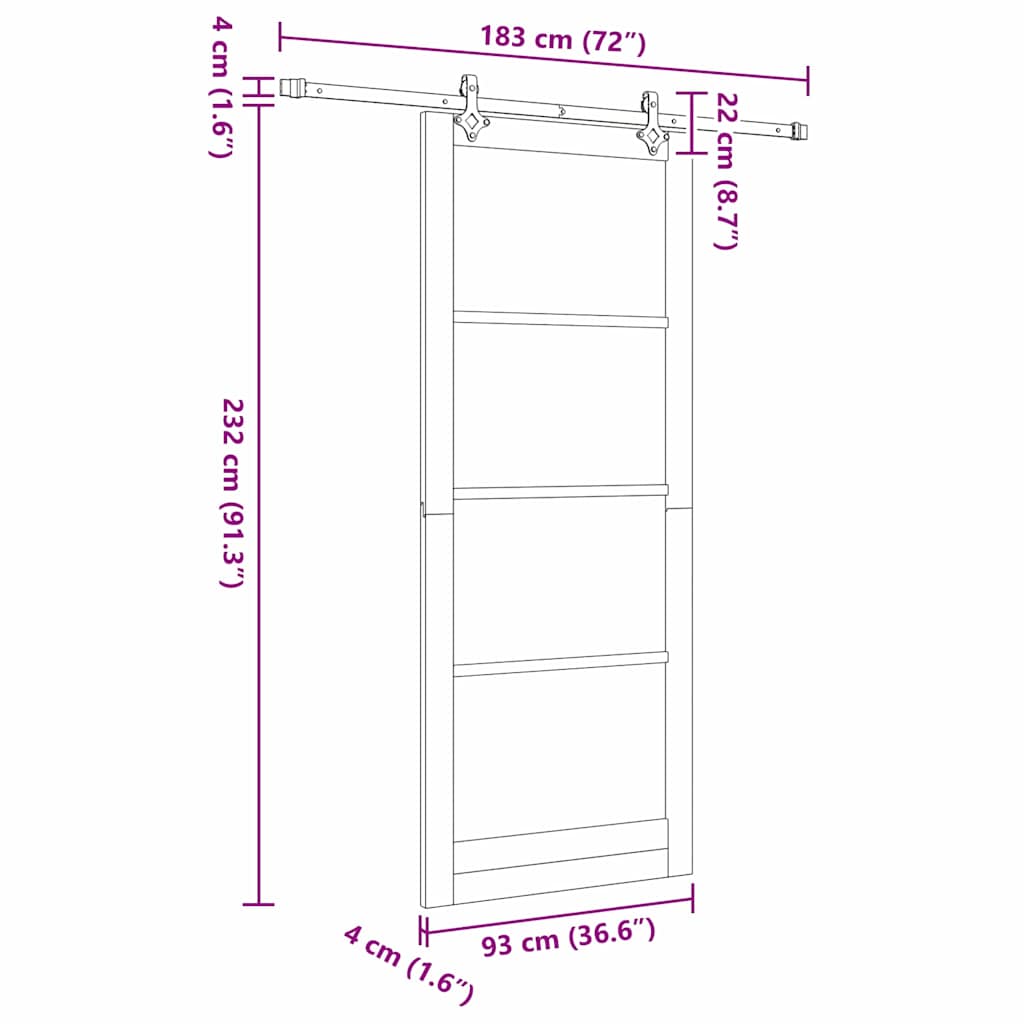 Sliding Door 93 x 232 cm Solid Pine Wood and Glass Natural