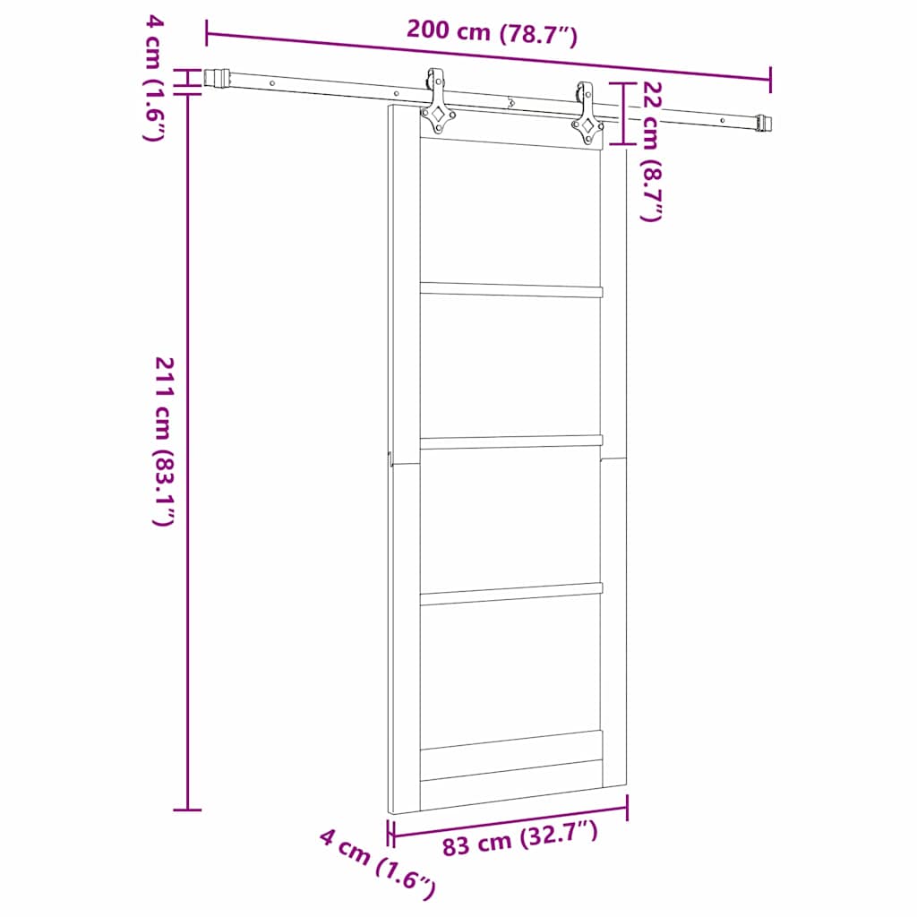 Sliding Door 83 x 211 cm Solid Pine Wood and Glass White
