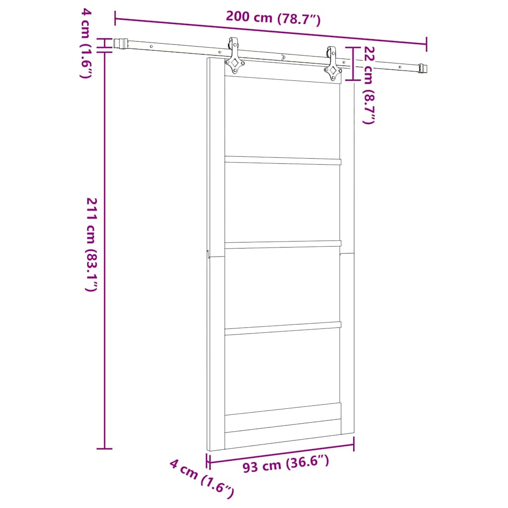 Sliding Door 93 x 211 cm Solid Pine Wood and Glass White