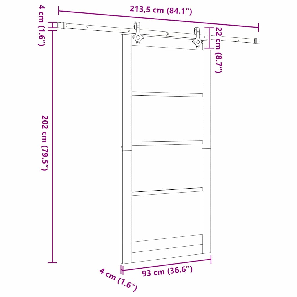 Sliding Door White 93 x 202 cm Solid Pine Wood and Glass