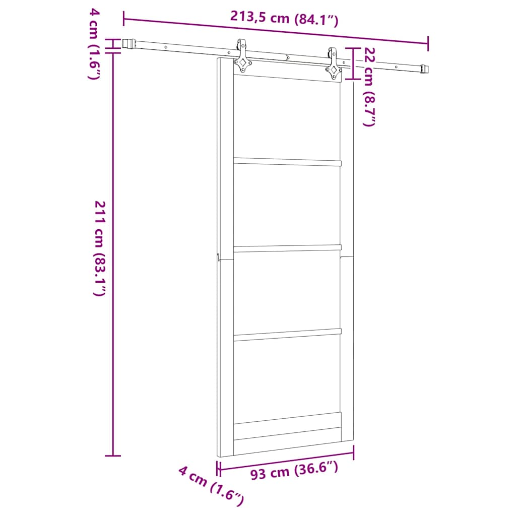 Sliding Door Natural 93 x 232 cm Solid Pine Wood and Glass