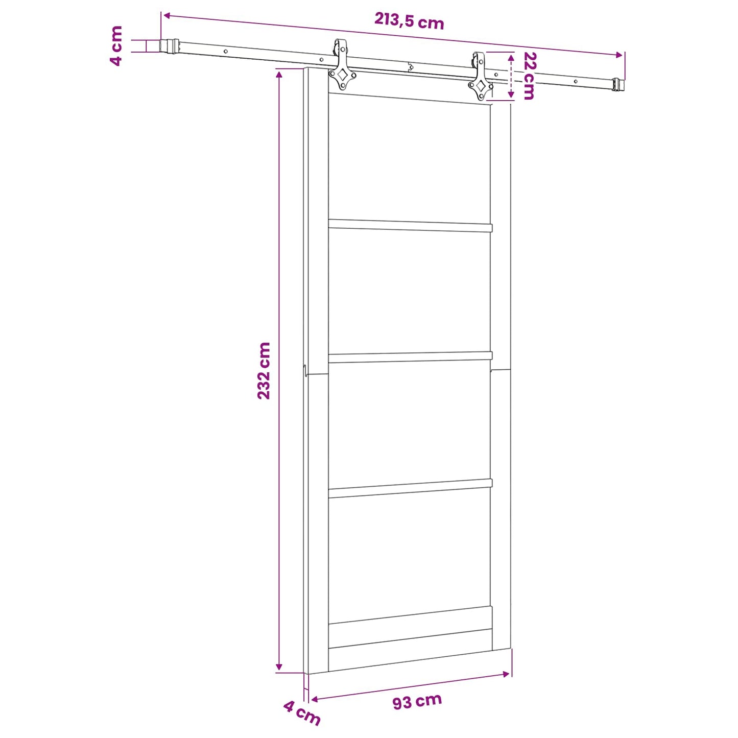 Sliding Door White 93 x 232 cm Solid Pine Wood and Glass
