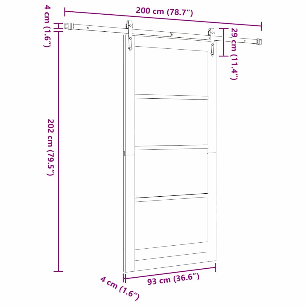 Sliding Door 93 x 202 cm Solid Pine Wood and Glass