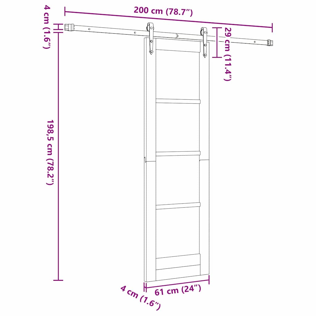 Sliding Door 61 x 198.5 cm Solid Pine Wood and Glass Natural