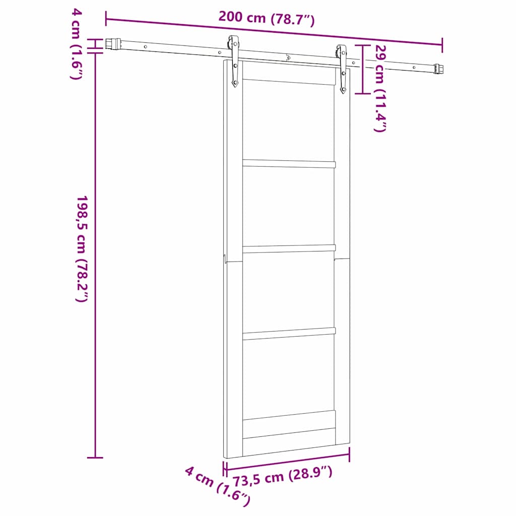 Sliding Door 73.5 x 198.5 cm Solid Pine Wood and Glass Natural
