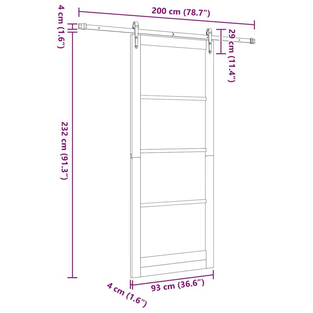 Sliding Door 93 x 232 cm Solid Pine Wood and Glass White
