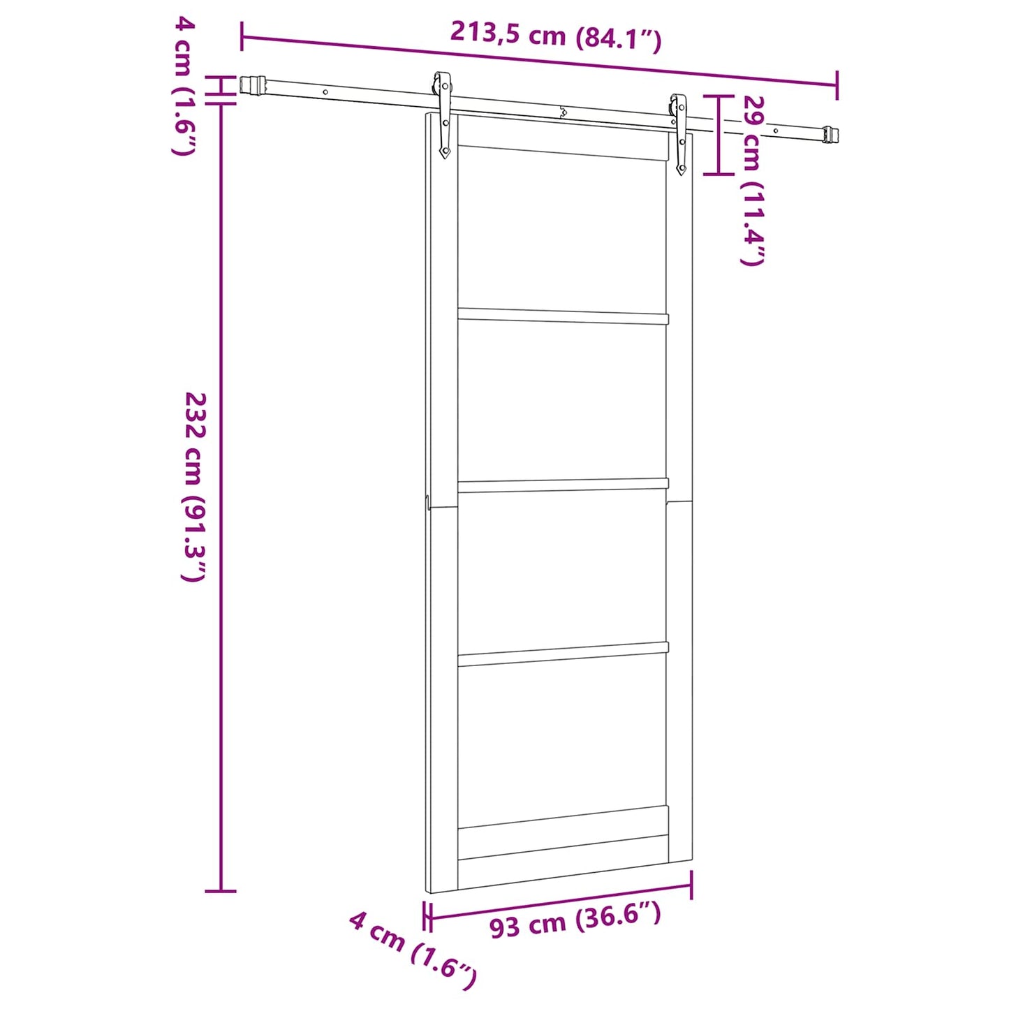Sliding Door ORKDAL 93 x 232 cm Solid Pine Wood and Glass White